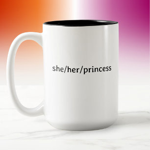 Tasse 2 Couleurs Pronoms de princesse lesbienne minimaliste moderne
