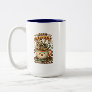 Tasse 2 Couleurs Propulsé par le café et l'IA Graphisme rétro de ca