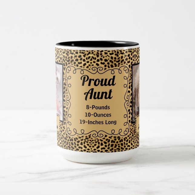 Tasse 2 Couleurs Proud Aunt Cheetah Animal Print with Baby Photos (Centre)