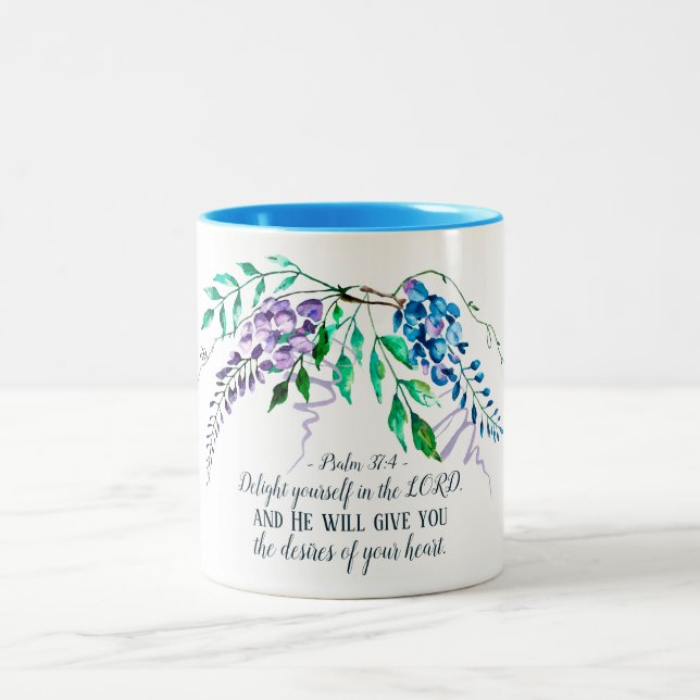 Tasse 2 Couleurs Psaume 37:4 Plaisir dans le Seigneur, Floral (Centre)