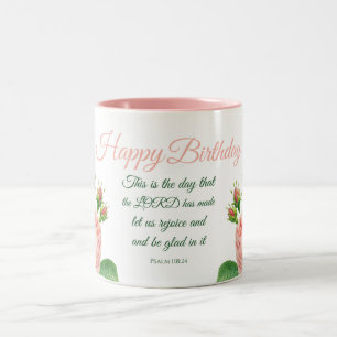 Tasse 2 Couleurs Psaume floral d'anniversaire 118:24