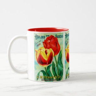 Tasse 2 Couleurs Publicité de jardin antique, tulipes rouges jaunes