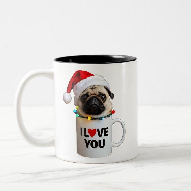 Tasse 2 Couleurs Pug de Christmas (Gauche)
