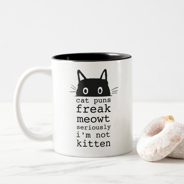 Tasse 2 Couleurs Puns de chat simples et drôles Meowt fou (Avec donut)
