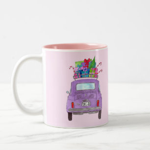 Tasse 2 Couleurs Purple Retro Fiat 500 avec cadeaux de Noël