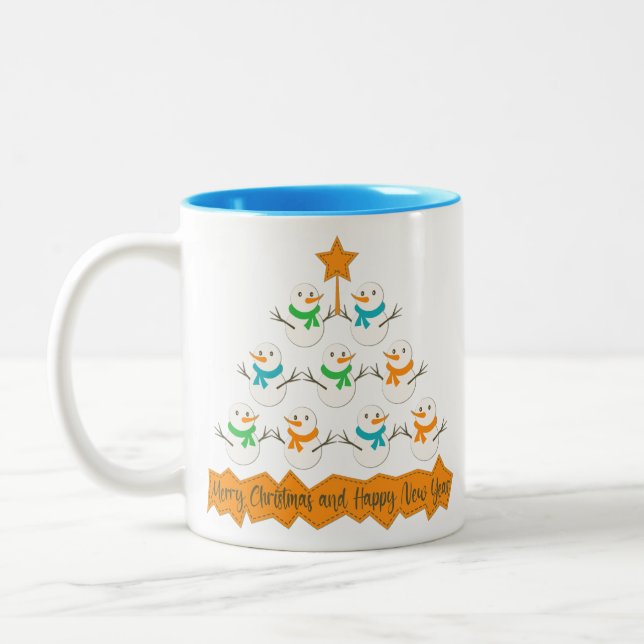 Tasse 2 Couleurs Pyramide des sapins de Noël faite de bonhommes de  (Gauche)