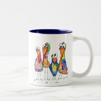 Tasse 2 Couleurs Quatre Beaux Oiseaux Bleus Bleus