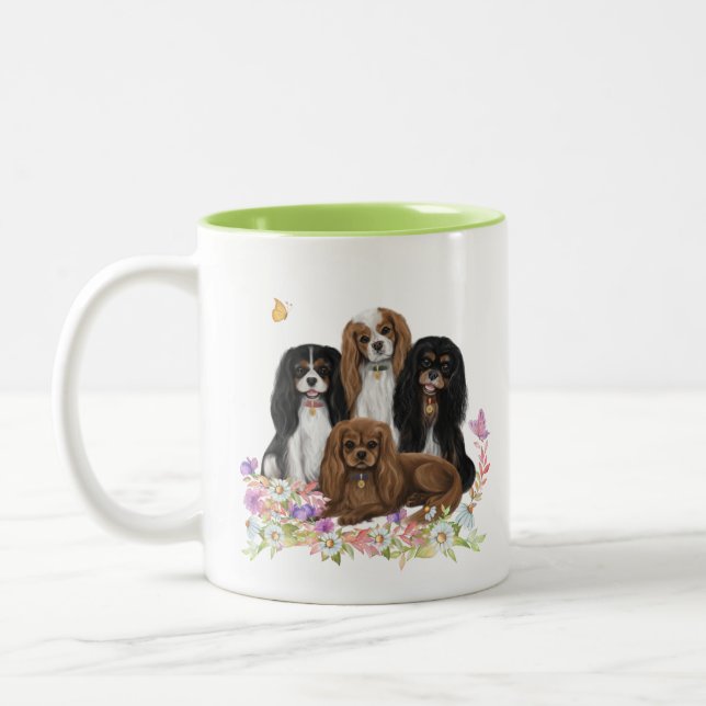 Tasse 2 Couleurs Quatre Espagnols Cavalier Roi Charles en Fleurs  (Gauche)
