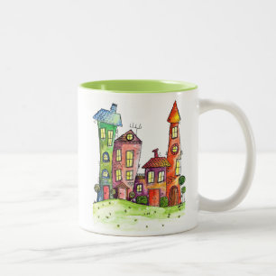 Tasse 2 Couleurs Quatre Mignonnes Maisons Whimsques