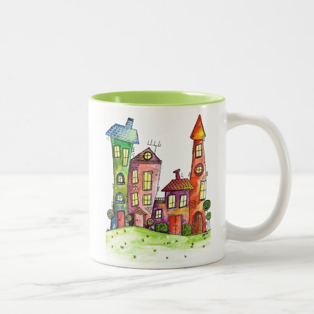 Tasse 2 Couleurs Quatre Mignonnes Maisons Whimsques (Droit)