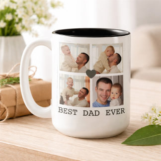 Tasse 2 Couleurs Quatre photos du meilleur papa qui soit, une fête