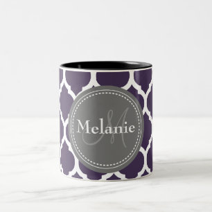 Tasse 2 Couleurs Quatrefoil violet et gris monogramme