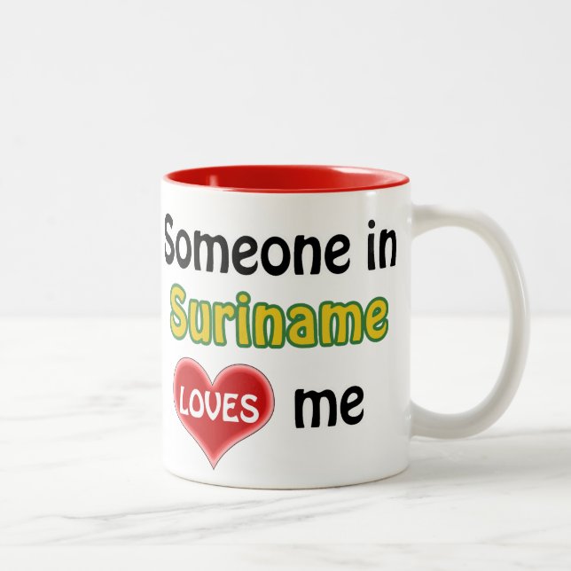 Tasse 2 Couleurs Quelqu'un au Surinam m'aime (Droit)