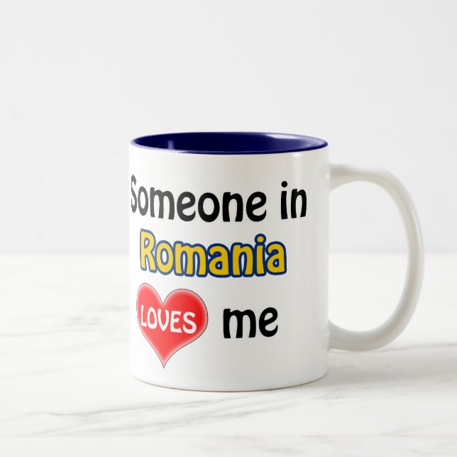 Tasse 2 Couleurs Quelqu'un en Roumanie m'aime (Droit)
