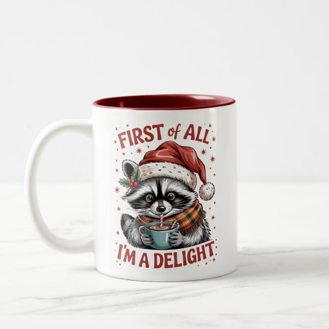 Tasse 2 Couleurs Raccoon amusant d'abord Je suis un Noël délicieux (Gauche)