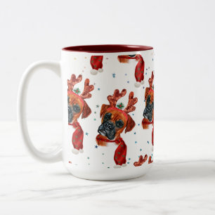Tasse 2 Couleurs Race de Boxer Aquarelle Motif Chien Étoiles Noël