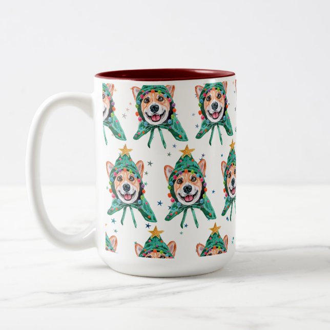 Tasse 2 Couleurs Race de chien Corgi Noël (Gauche)
