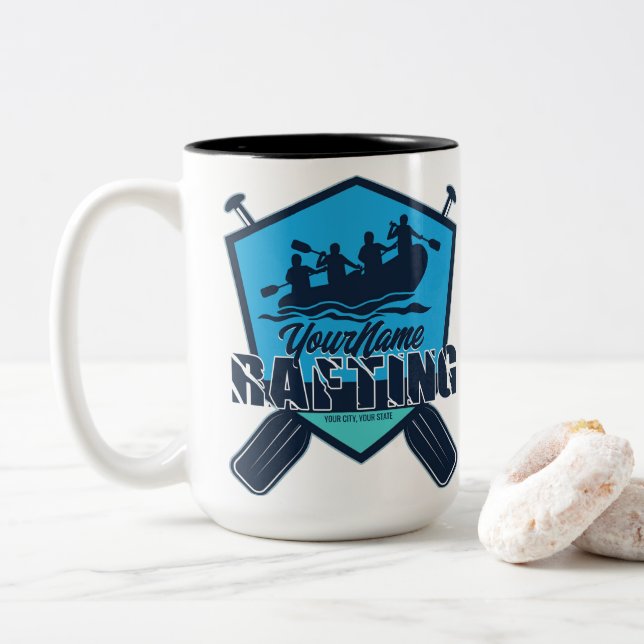 Tasse 2 Couleurs Rafting personnalisé Whitewater River Adventure (Avec donut)