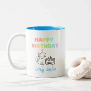 Tasse 2 Couleurs Rainbow&Cat Joyeux café bicolore d'anniversaire