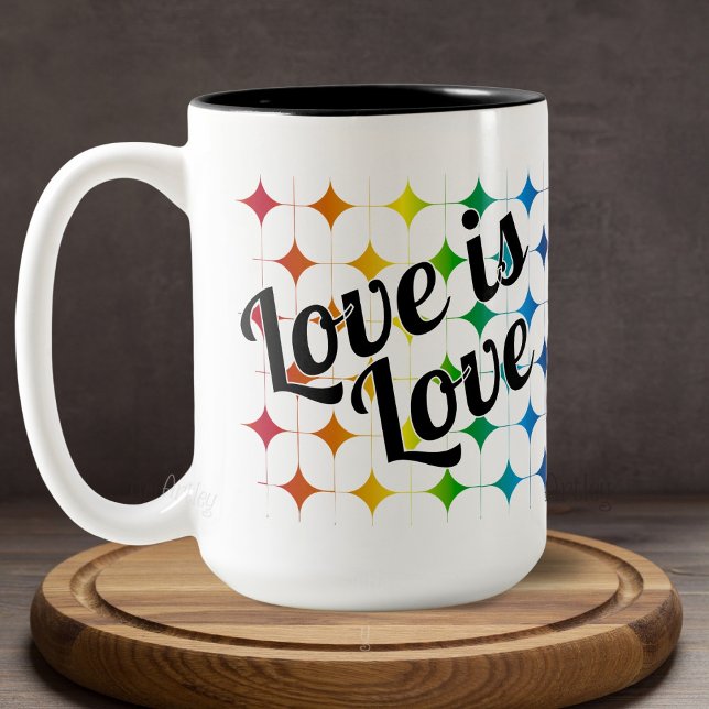 Tasse 2 Couleurs Rainbow Sparkle Love is Love Gay pride Phrase (Créateur téléchargé)