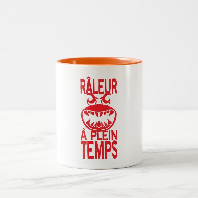 Tasse 2 Couleurs raleur plein temps citation humour dent feroce (Centre)