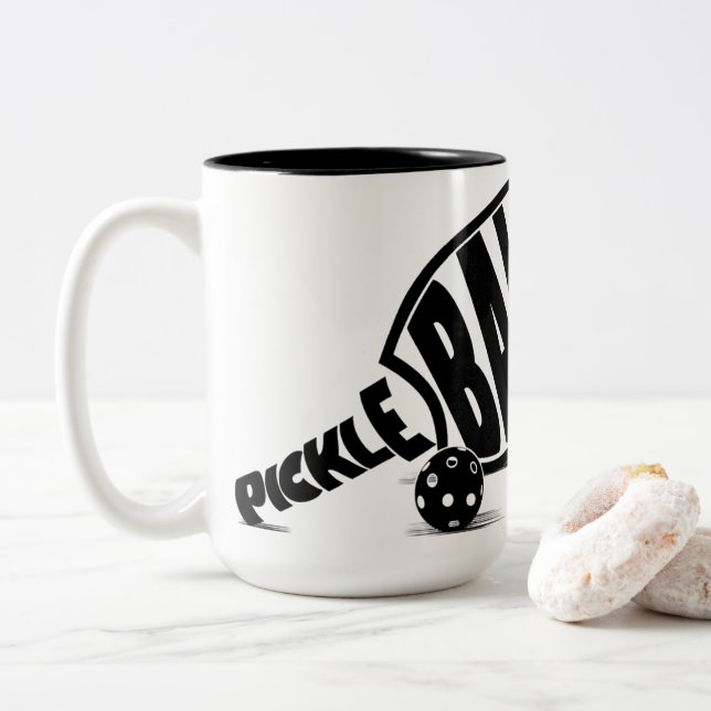 Tasse 2 Couleurs Raquette de Pickleball Noir Blanc Moderne (Avec donut)