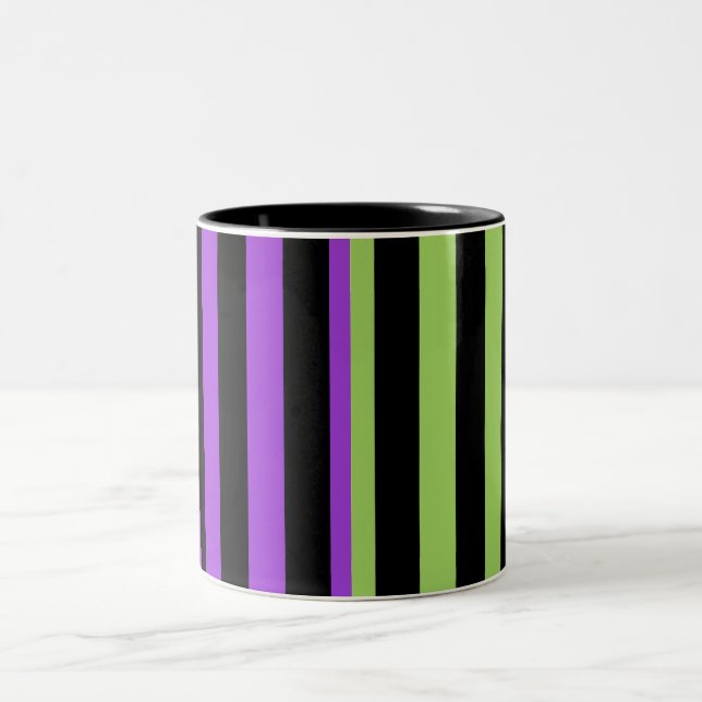 Tasse 2 Couleurs Rayure Halloween Vert Violet & Noir  (Centre)