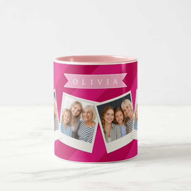 Tasse 2 Couleurs Rayure Rose Moderne Mignonne Personnalisée (Centre)