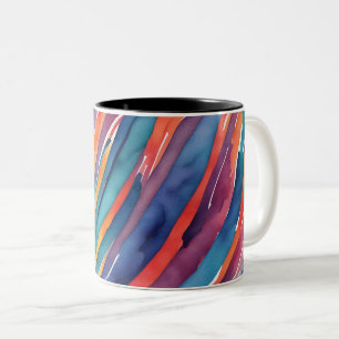 Tasse 2 Couleurs Rayures Aquarelle Orange, Rose Bleu Vert Violet