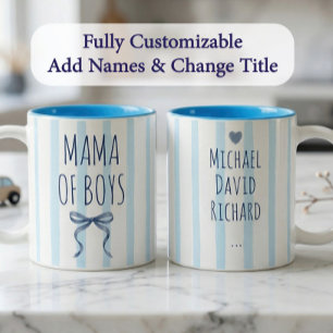 Tasse 2 Couleurs Rayures d'aquarelle bleue Maman de garçons & préno