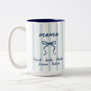 Tasse 2 Couleurs Rayures d'aquarelle bleue Noms de Maman et Enfants