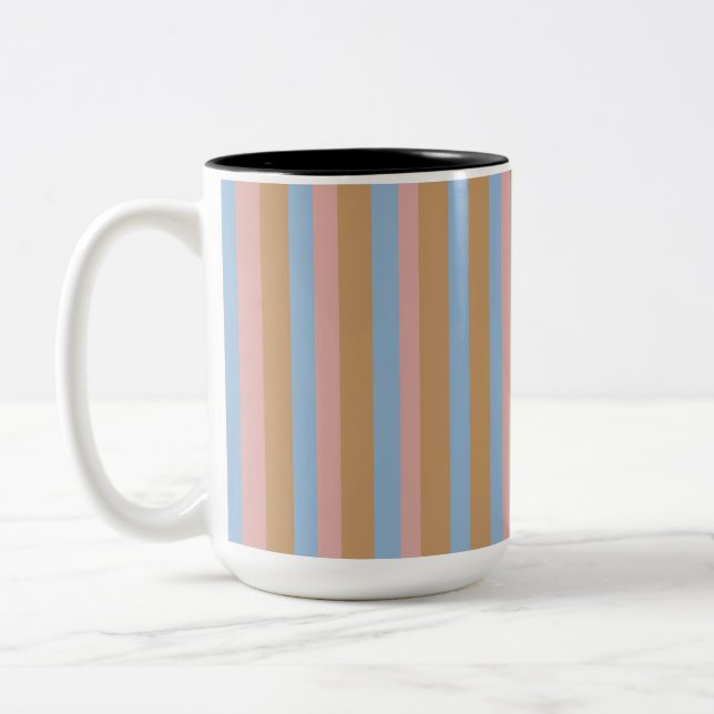 Tasse 2 Couleurs Rayures Ocres, Roses et Bleues  (Gauche)
