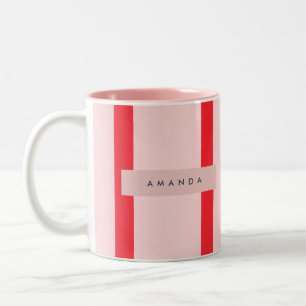 Tasse 2 Couleurs Rayures pastel personnalisées avec accent floral