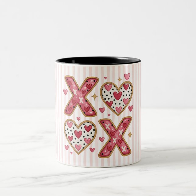Tasse 2 Couleurs Rayures roses cœurs XOXO (Centre)