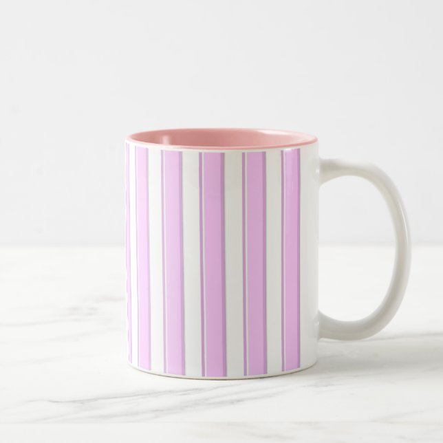 Tasse 2 Couleurs Rayures roses sur fond blanc (Droit)