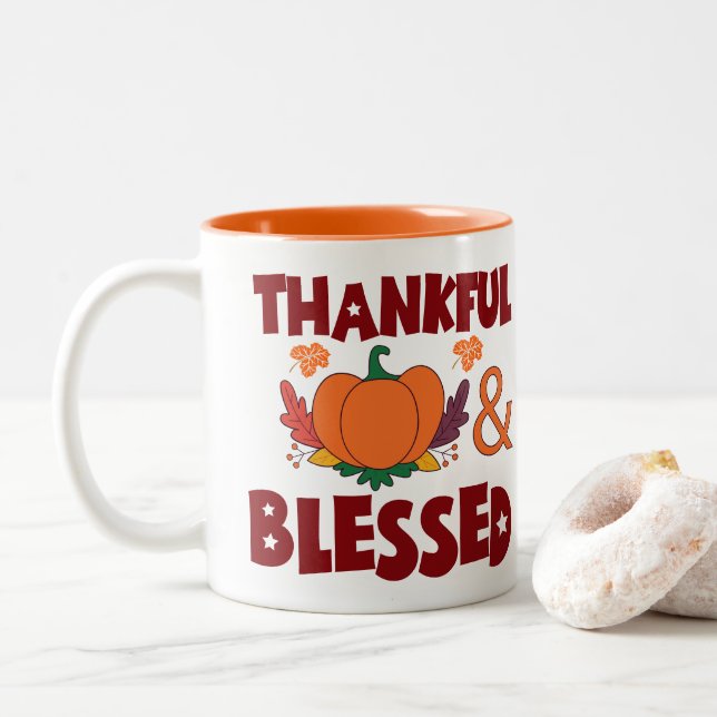 Tasse 2 Couleurs Reconnaissant & Bénis (Avec donut)