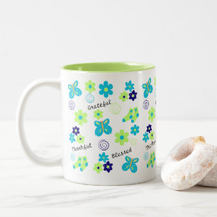 Tasse 2 Couleurs Reconnaissant Je Remerciais J'Ai Béni Fun Blue Gre