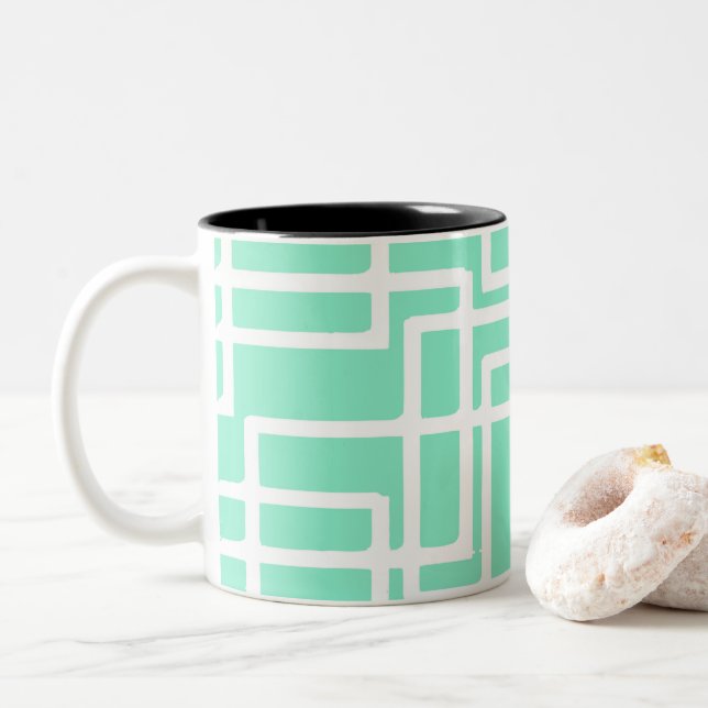 Tasse 2 Couleurs Rectangles Modernes Rétro sur Aqua Dilué (Avec donut)