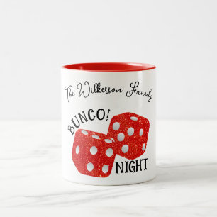 Tasse 2 Couleurs Red Dice Bunco Night Nom personnalisé