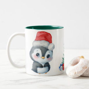 Tasse 2 Couleurs Red Green Penguin Père Noël Joyeux Noël Party