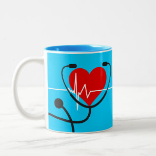 Tasse 2 Couleurs Red Heart EKG et Stethoscope bleu Médicale