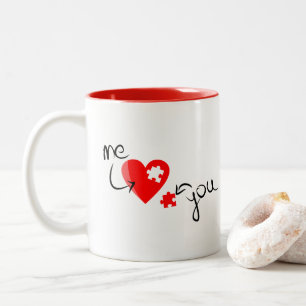 Tasse 2 Couleurs Red Heart Puzzle Saint Valentin mignonne