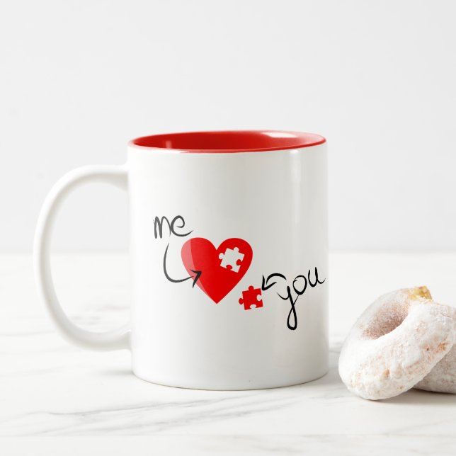 Tasse 2 Couleurs Red Heart Puzzle Saint Valentin mignonne (Avec donut)