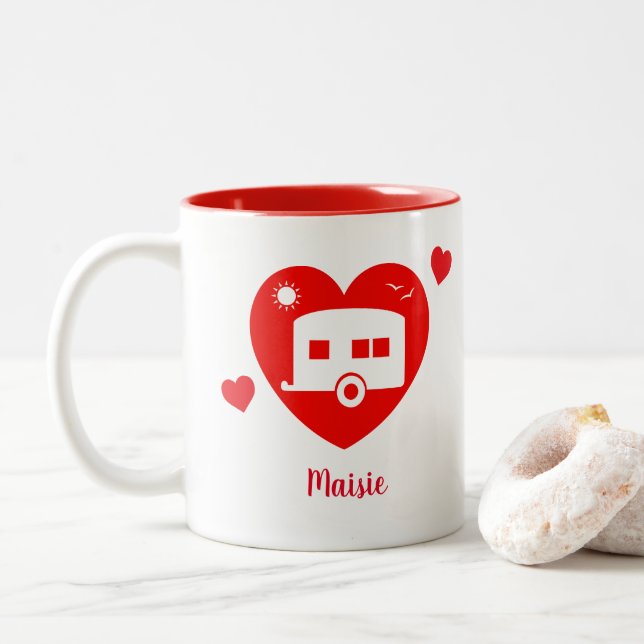Tasse 2 Couleurs Red Motorhome et propriétaire de caravane Love Hea (Avec donut)