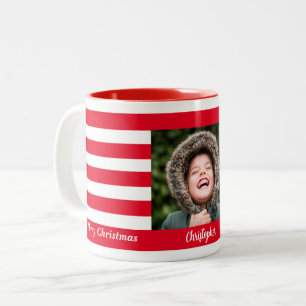 Tasse 2 Couleurs Red Stripe Holiday Photo Collage