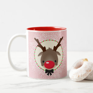 Tasse 2 Couleurs REINDEER NOËL mignon nez rouge rudolph rose
