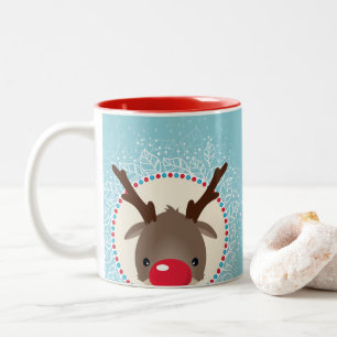 Tasse 2 Couleurs REINDEER PEEKING mignon rudolé de nez rouge bleu d