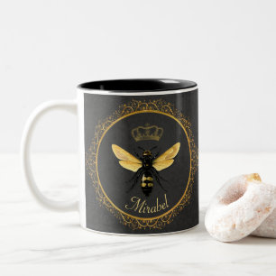 Tasse 2 Couleurs Reine abeille grise élégante française or jaune