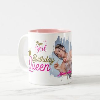 Tasse 2 Couleurs Reine d'anniversaire conception de texte photo per