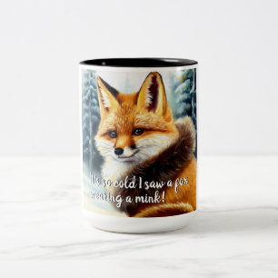 Tasse 2 Couleurs Renard drôle dans un Mink Nouvel An
